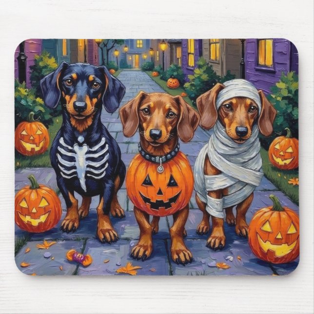 Tapis De Souris Chiens de Dachshund Trick-or-Treating en Halloween (Devant)