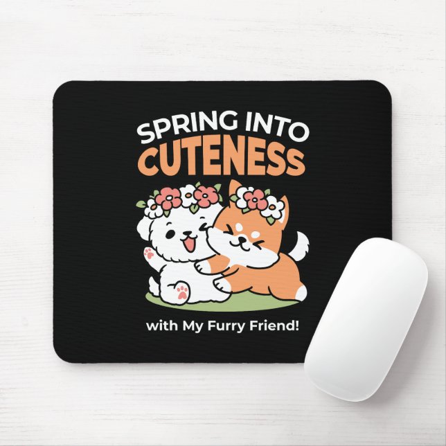 Tapis De Souris Chiens de jeu avec Flower Crowns - Fun Spring Them (Avec souris)