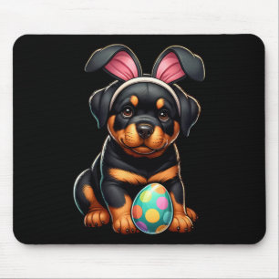 Tapis De Souris Chiens de Pâques Rottweiler Animaux Amoureux Lapin