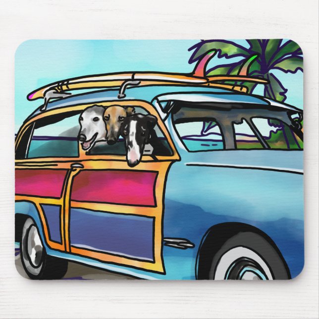Tapis De Souris Chiens de surf de lévrier en Hawaï (Devant)