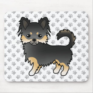 Tapis De Souris Chihuahua à poil long noir et feu dessin animé et