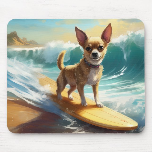 Tapis De Souris Chihuahua Beach Surf Peinture (Devant)