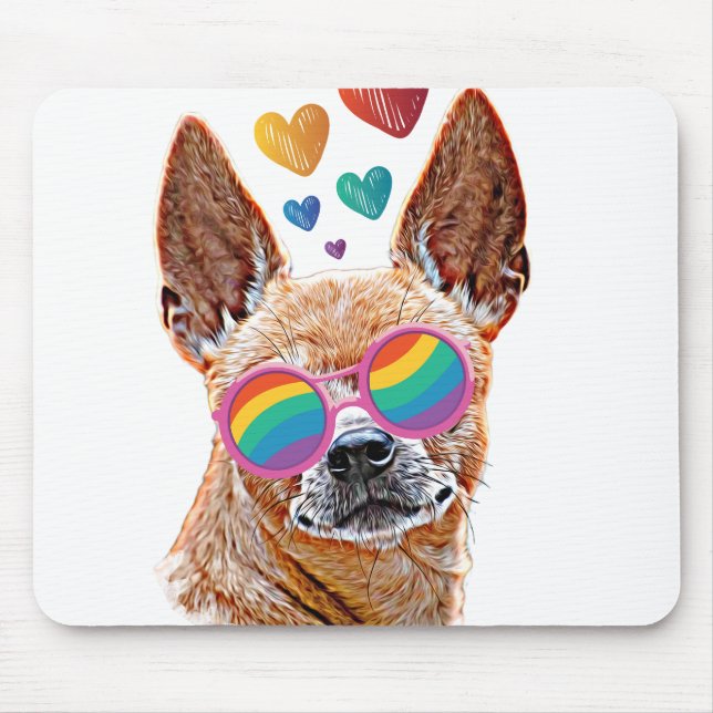 Tapis De Souris Chihuahua Chien avec Coeurs Saint Valentin Jeter P (Devant)