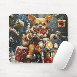 Tapis De Souris Chihuahua Chien équitation moto Noël