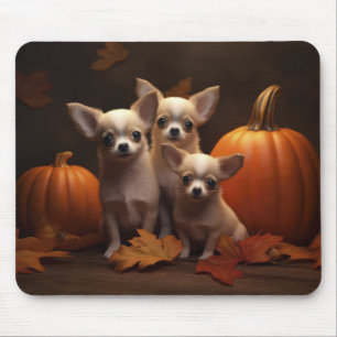 Tapis De Souris Chihuahua Chiot Automne Citrouille de plaisir