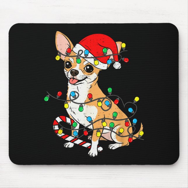 Tapis De Souris Chihuahua Dog Christmas Lights Santa Xmas Pet Dog  (Devant)