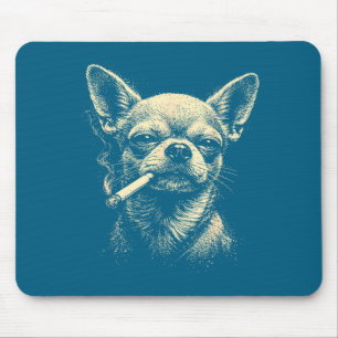 Tapis De Souris Chihuahua drôle fumant une cigarette vintage