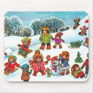 Tapis De Souris Children playing in the snow