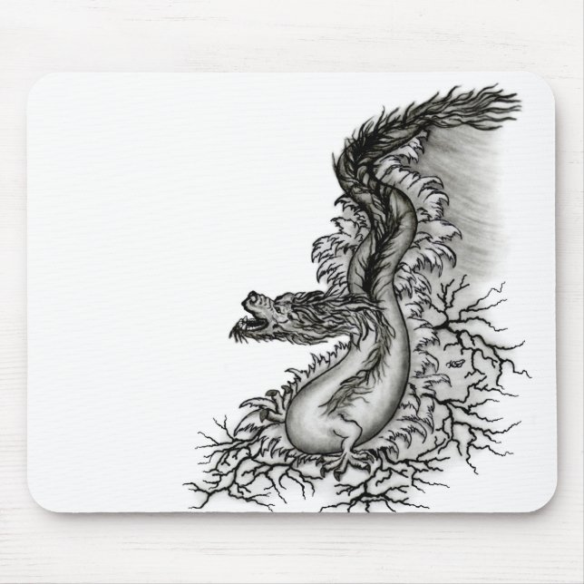 Tapis De Souris Chine Dragon, noir et blanc Design en Tattoostyl (Devant)
