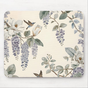 Tapis De Souris Chinoiserie Élégante Fleurs et Oiseaux