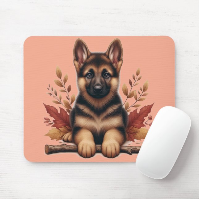 Tapis De Souris Chiot Allemand Avec Feuilles D'Automne (Avec souris)