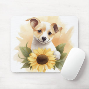Tapis De Souris Chiot Avec Tournesol