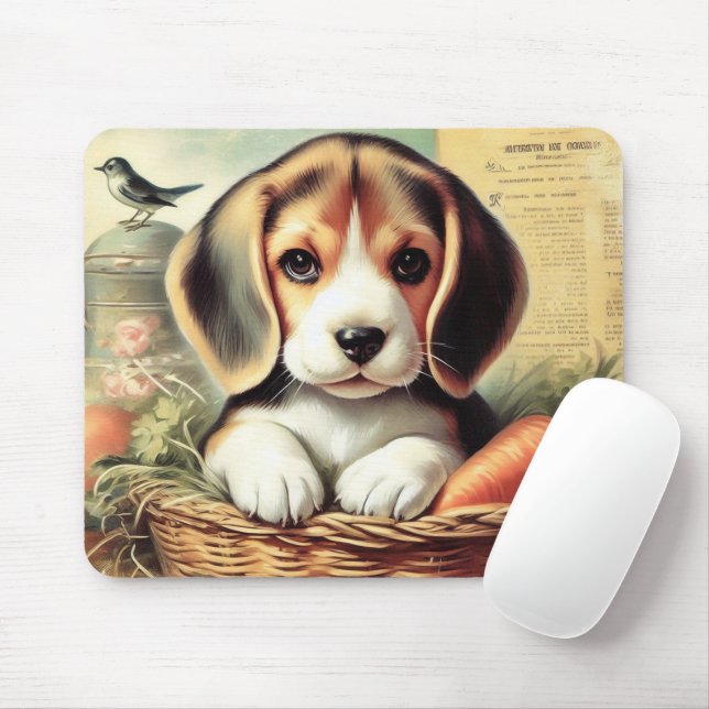 Tapis De Souris Chiot Beagle vintage (Avec souris)