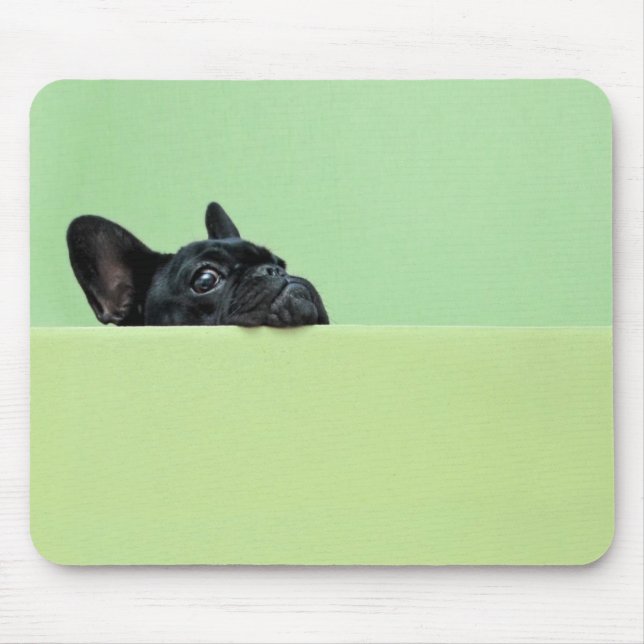 Tapis De Souris Chiot de bouledogue français scrutant au-dessus du (Devant)