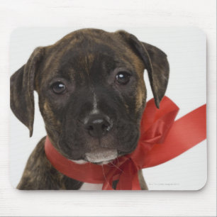 Tapis De Souris Chiot de Pitbull portant le ruban rouge
