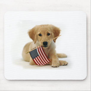 Tapis De Souris Chiot et drapeau de golden retriever