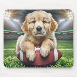 Tapis De Souris Chiot Golden Retriever Sur Un Football
