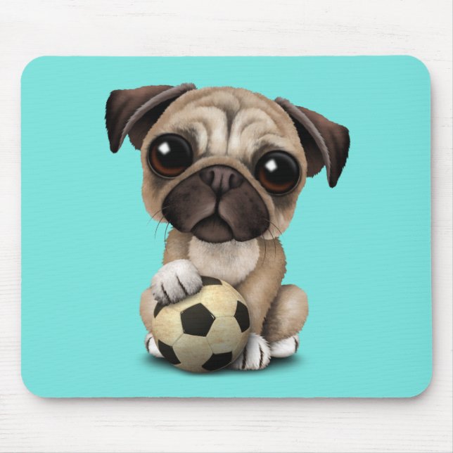 Tapis De Souris Chiot mignon de carlin avec du ballon de football (Devant)