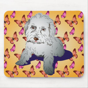 Tapis De Souris Chiot mignon de Maltipoo sur l'orange de motif de
