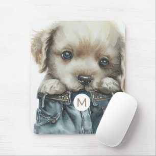 Tapis De Souris Chiot mignon en Jeans Art Monogram Mousepad