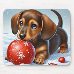 Tapis De Souris Chiot Teckel Adorable Jouant Avec Balle Rouge