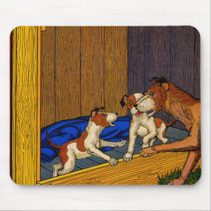 Tapis De Souris Chiots d'art pour enfants des années 1930 et maman