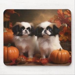 Tapis De Souris Chiots Japanese Chin Délice d'Automne Citrouille 