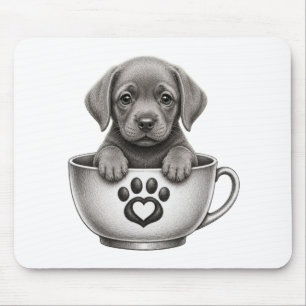 Tapis De Souris Chiots Labrador Retriever argenté en tasse à thé