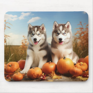 Tapis De Souris Chiots Malamute d'Alaska Délice d'Automne Citrouil