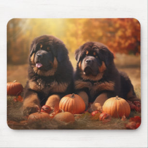 Tapis De Souris Chiots Mastiff Tibétain Automne Délice Citrouille 