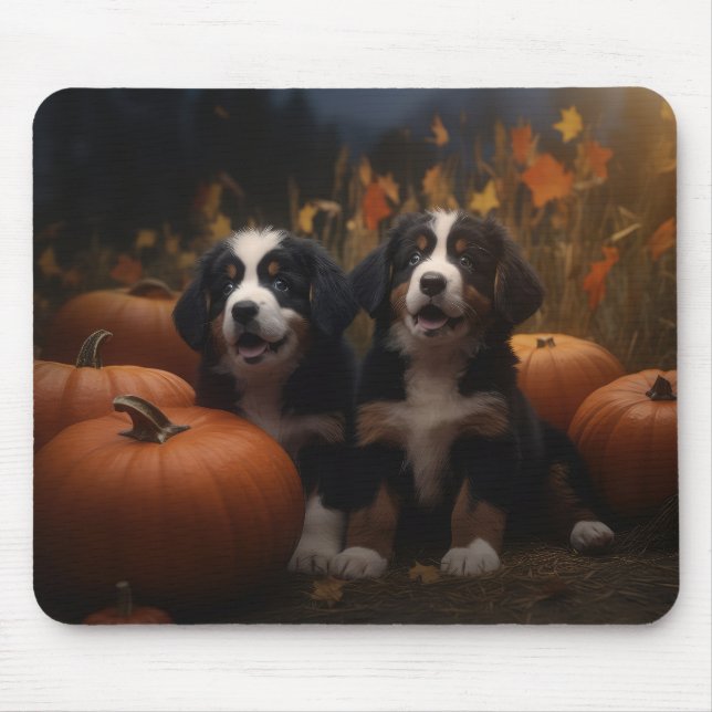 Tapis De Souris Chiots Montagne Bernoise Délice d'Automne Citrouil (Devant)