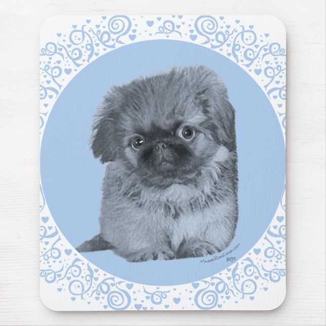 Tapis De Souris Chiots Pékinois Bleu (Devant)