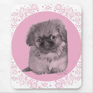 Tapis De Souris Chiots Pékinois en Rose
