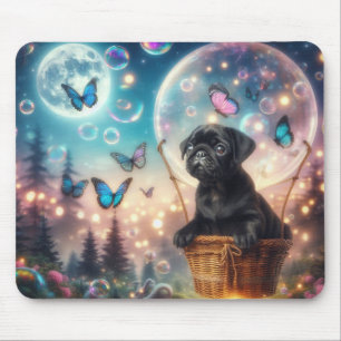 Tapis De Souris Chiots pug rêveur avec papillons et bulles Souris 