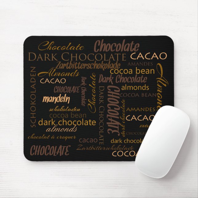 Tapis De Souris Chocolat, amandes et conception foncée des textes (Avec souris)