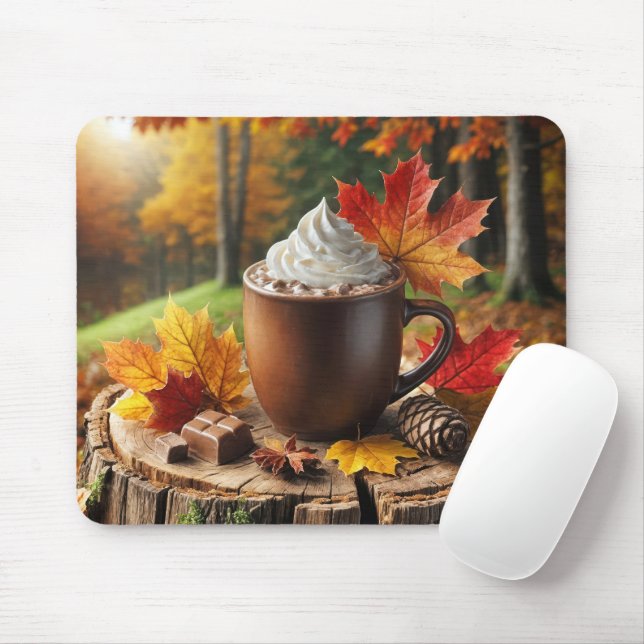 Tapis De Souris Chocolat Chaud D'Automne Sur La Pompe D'Arbre (Avec souris)