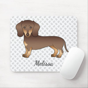 Tapis De Souris Chocolat Et Tan Cheveux Court Dachshund & Nom