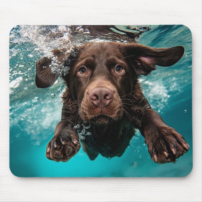 Tapis De Souris Chocolat Joueur Labrador nage sous l'eau (Devant)