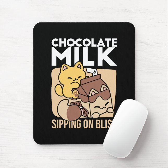 Tapis De Souris Chocolate Milk Sipping on Bliss – Kawaii Cat Food  (Avec souris)