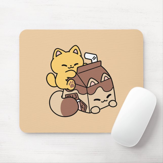 Tapis De Souris Chocolate Milk Sipping on Bliss – Kawaii Cat Food  (Avec souris)