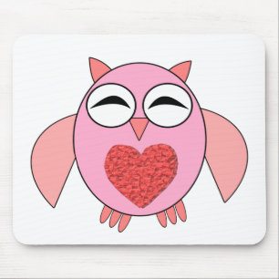 Tapis De Souris Chouette Coeur Rose Love Mousepad