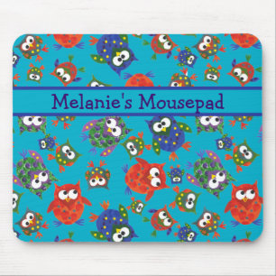 Tapis De Souris Chouette Cute Custom Mousepad, bleu turquoise