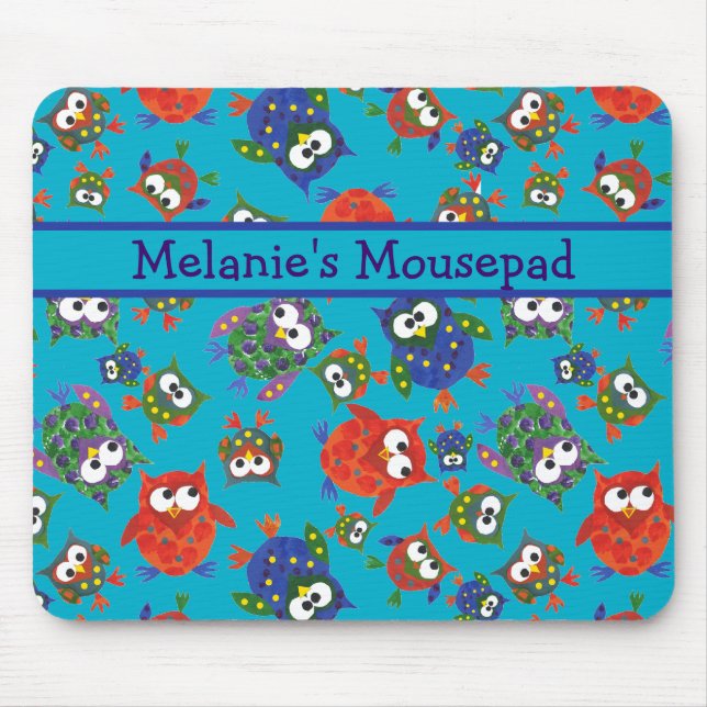 Tapis De Souris Chouette Cute Custom Mousepad, bleu turquoise (Devant)