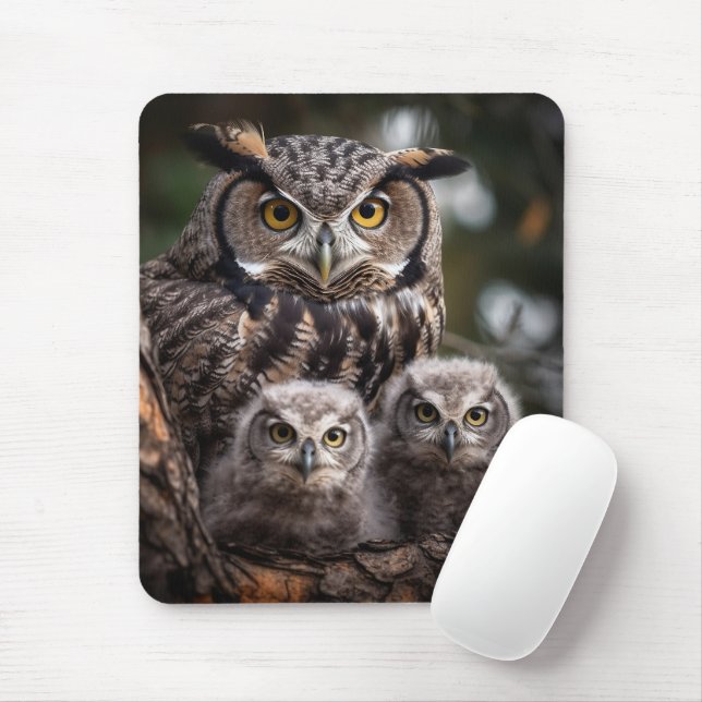 Tapis De Souris Chouette Famille Mousepad (Avec souris)