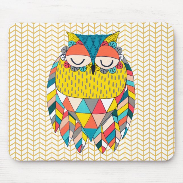 Tapis De Souris Chouette moderne de la tribu Aztec Chevron Mousepa (Devant)