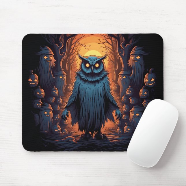 Tapis De Souris Chouette Omineuse Sur Halloween Graphique de nuit  (Avec souris)