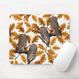 Tapis De Souris Chouettes d'automne sur coton blanc