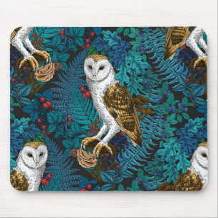 Tapis De Souris Chouettes, fougères, chênes et baies 3