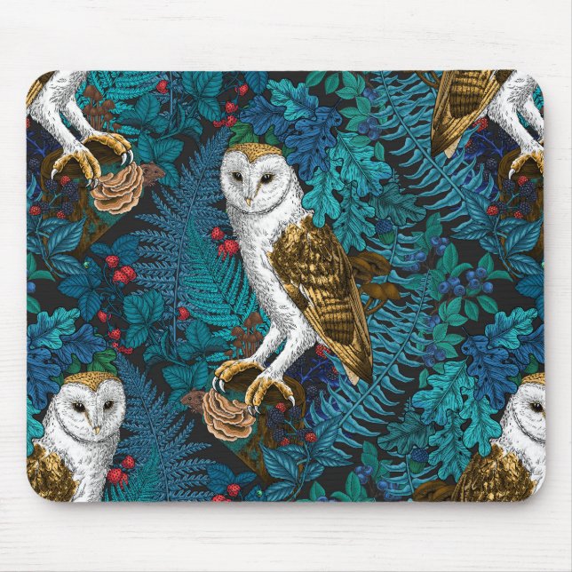 Tapis De Souris Chouettes, fougères, chênes et baies 3 (Devant)