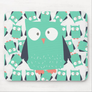 Tapis De Souris Chouettes lunaires turquoises